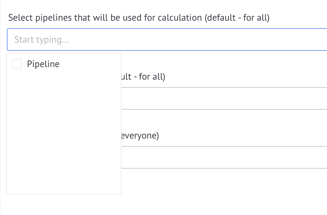 Selecting pipelines for calculation in widget settings