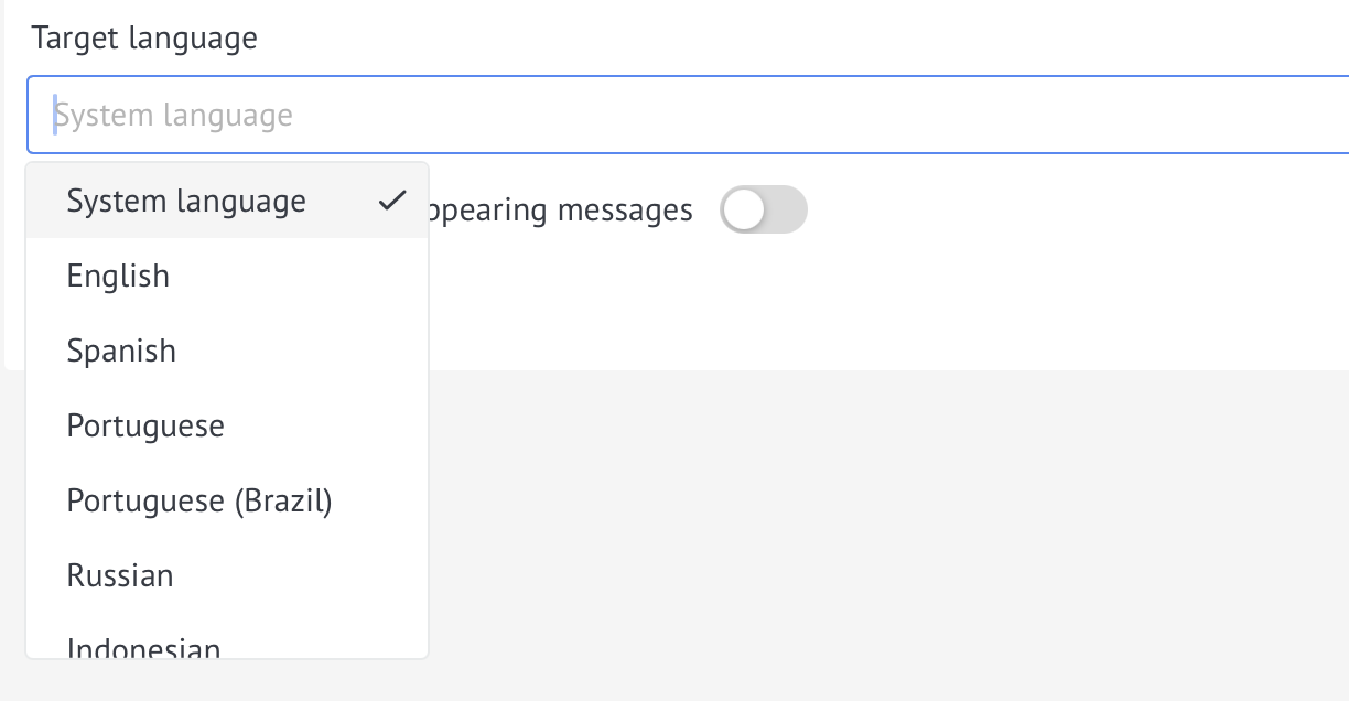 Selecting the target language